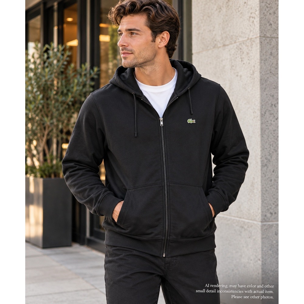 Lacoste Black Full Zip Hoodie Size XXL Classic Logo Sportswear Minimalist